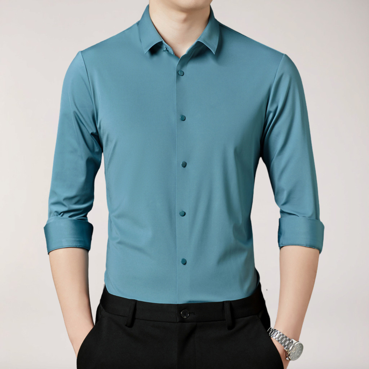 Slim Fit Men's Dress Shirt Long Sleeve Casual Button Down