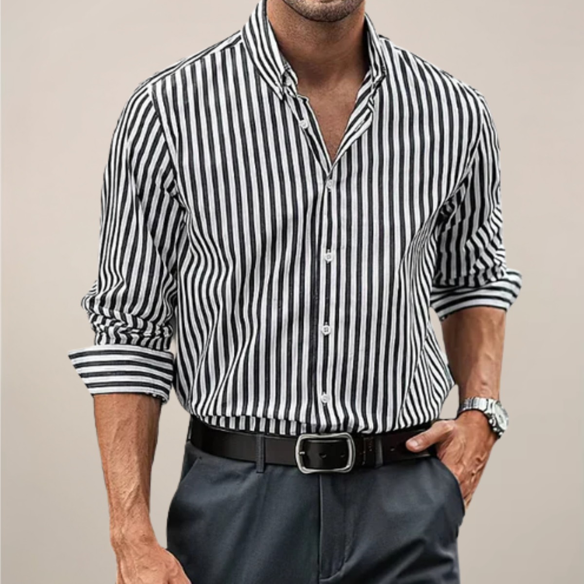 Men's Slim Fit Striped Dress Shirt
