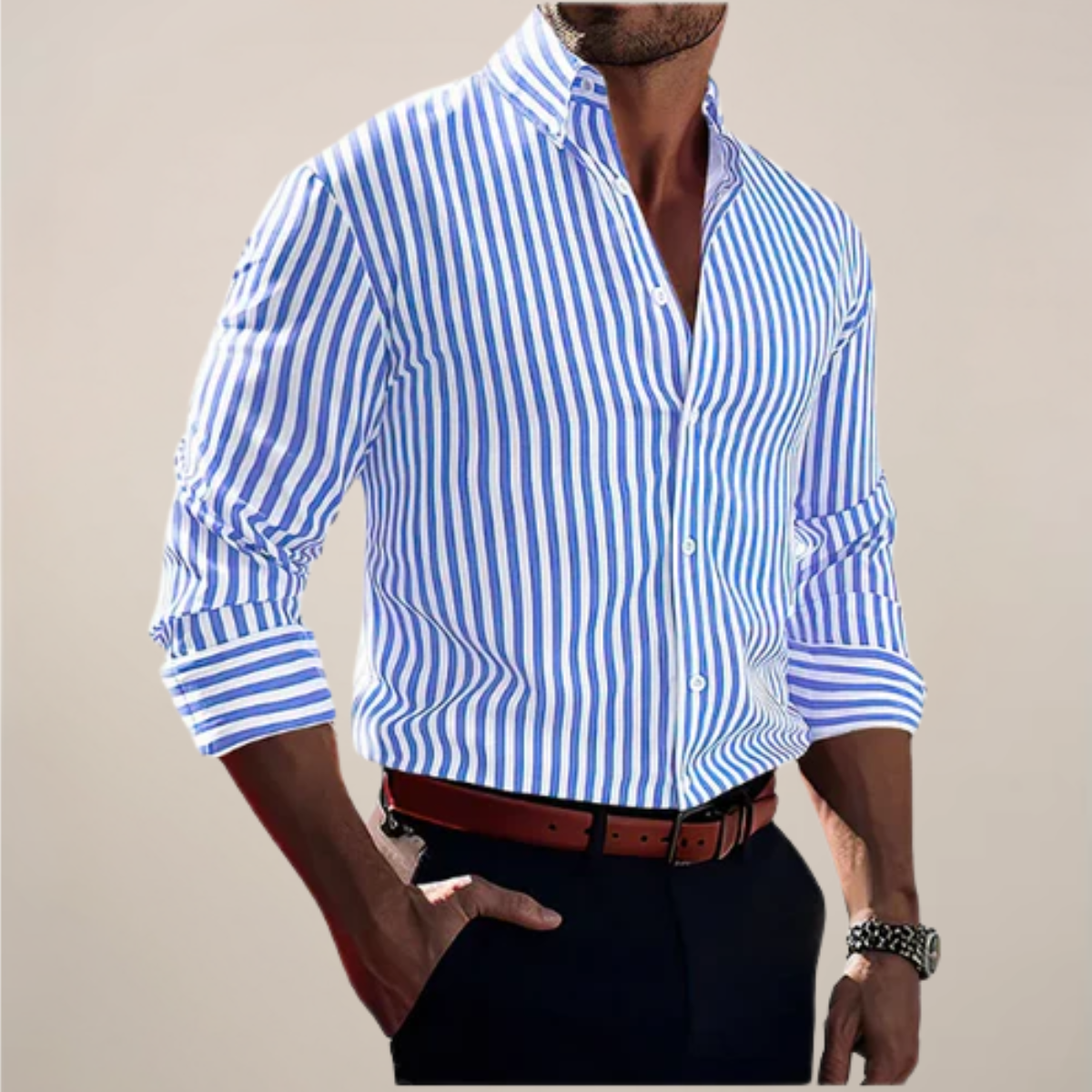 Men's Slim Fit Striped Dress Shirt