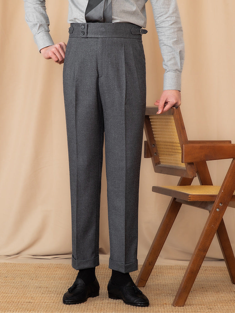 Classic Fit Wool Pants High Waist Pleated Legs