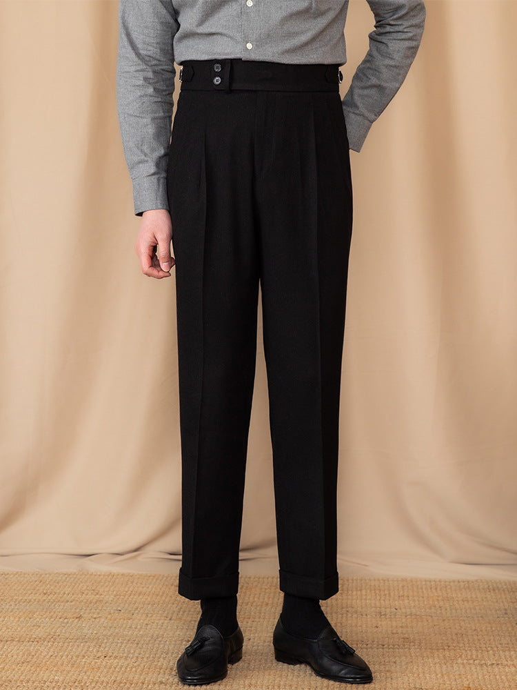 Classic Fit Wool Pants High Waist Pleated Legs