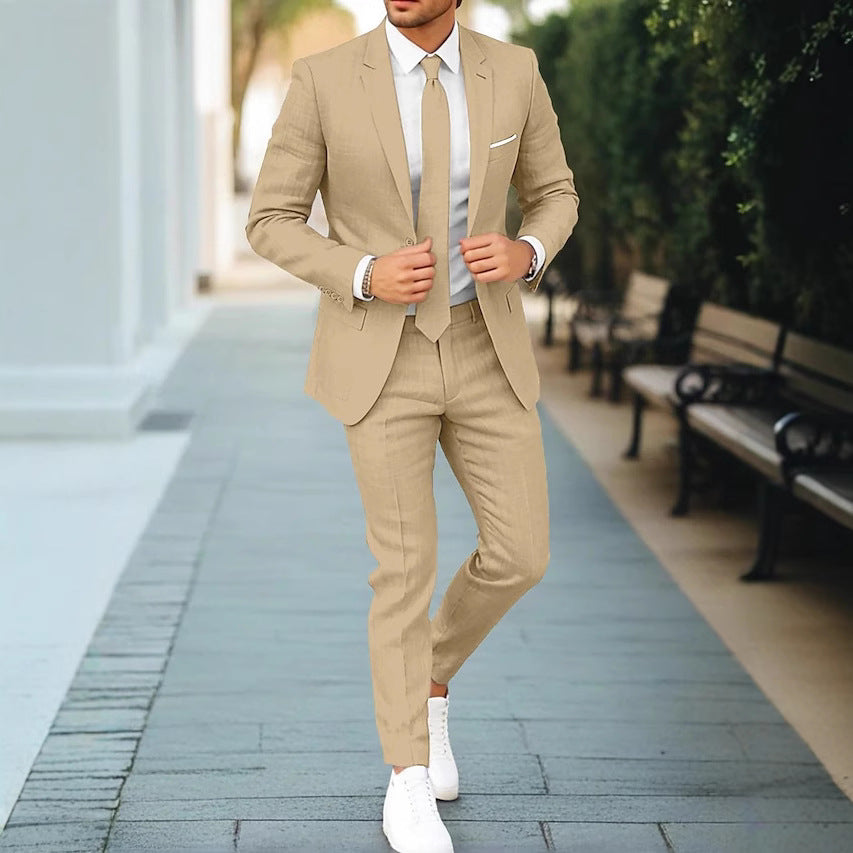 Slim Fit Summer Suit - Breathable Two Piece Jacket and Pants