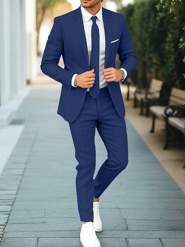 Slim Fit Summer Suit - Breathable Two Piece Jacket and Pants