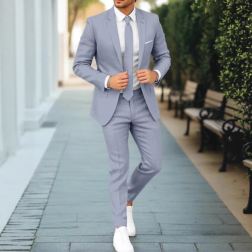 Slim Fit Summer Suit - Breathable Two Piece Jacket and Pants - OutfitLondon