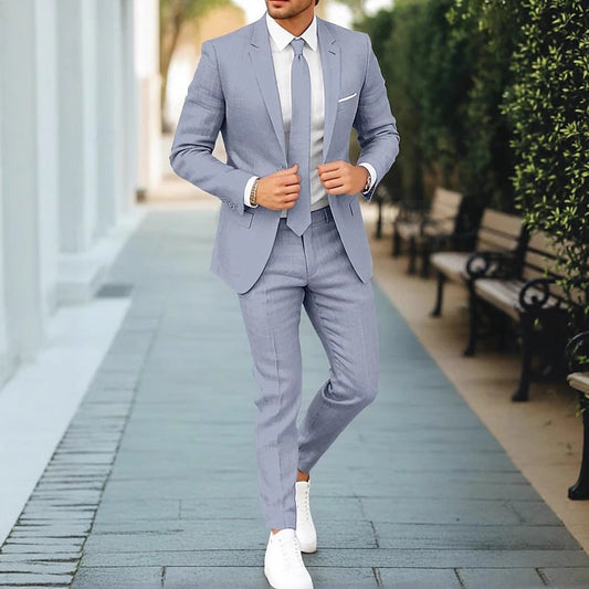 Slim Fit Summer Suit - Breathable Two Piece Jacket and Pants - OutfitLondon