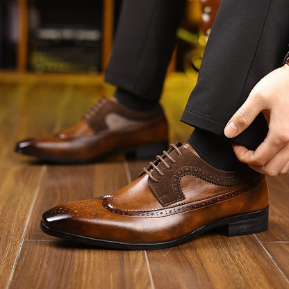 Classic Black Leather Wingtip Dress Shoes