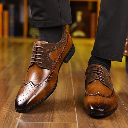 Classic Black Leather Wingtip Dress Shoes