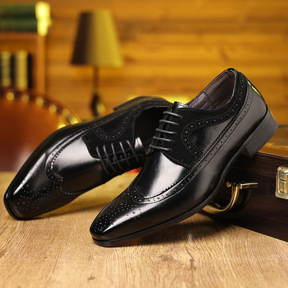 Classic Black Leather Wingtip Dress Shoes