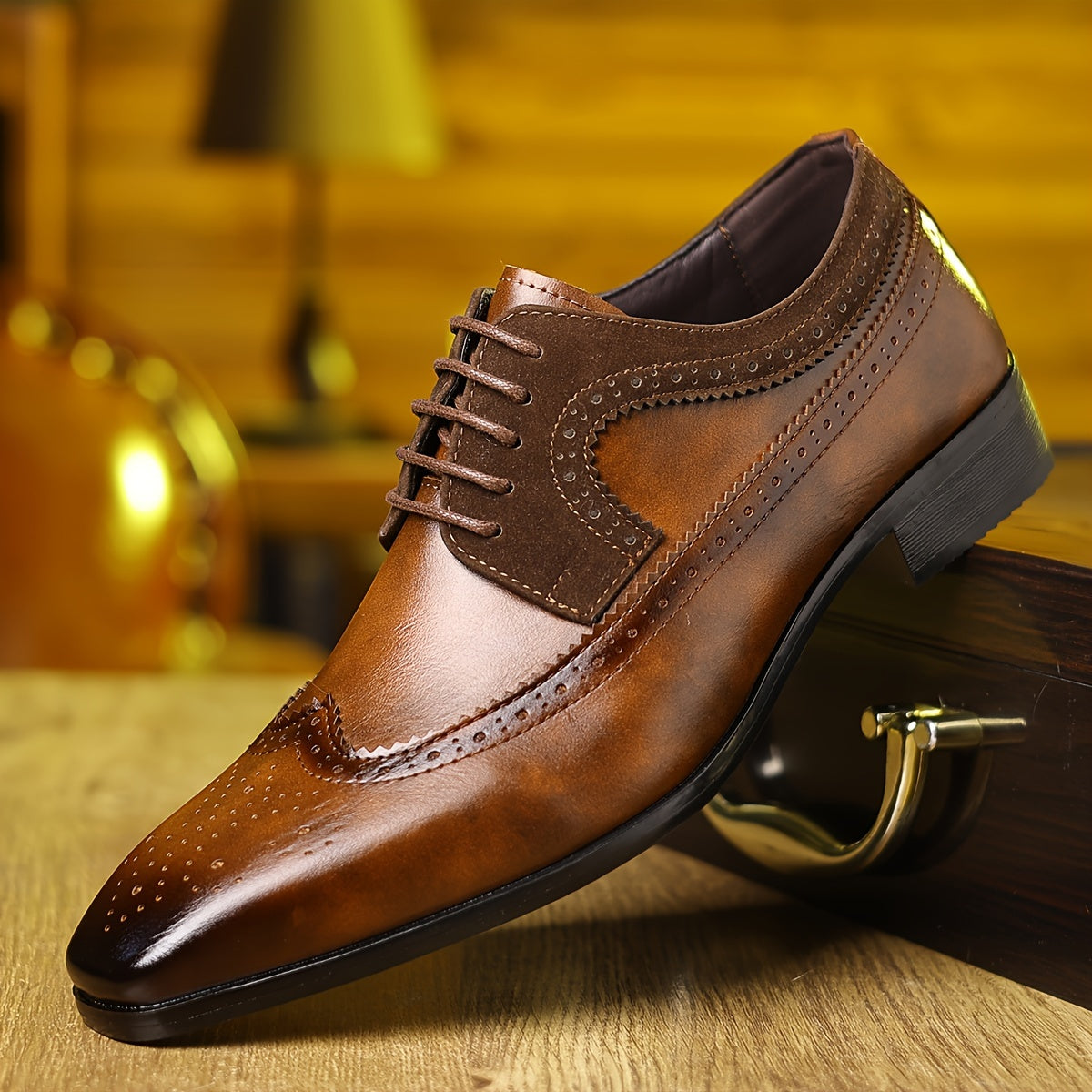 Classic Black Leather Wingtip Dress Shoes