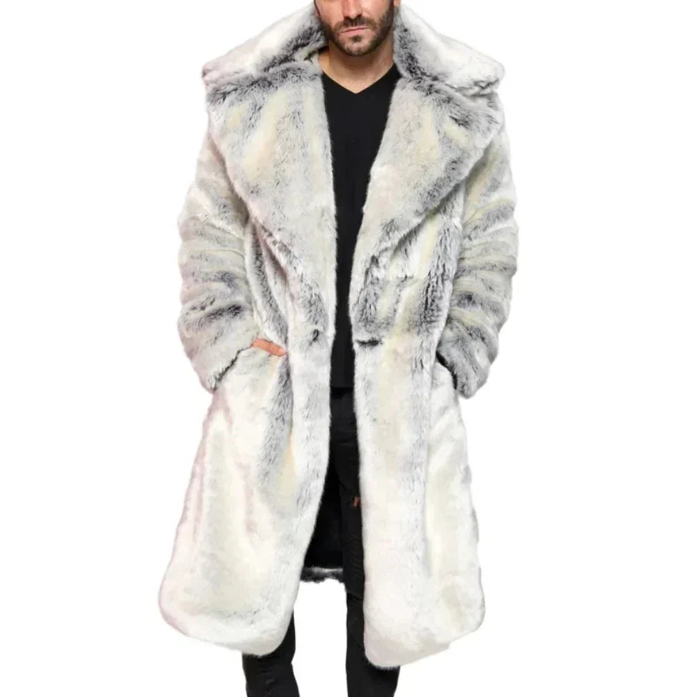 Mens Chinchilla Fur Hooded Long Coat - OutfitLondon
