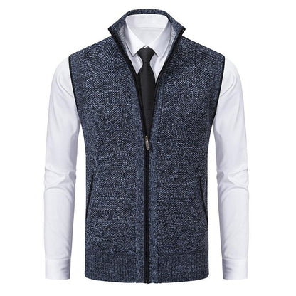 Warm Zipper Knitted Vest Mock Neck