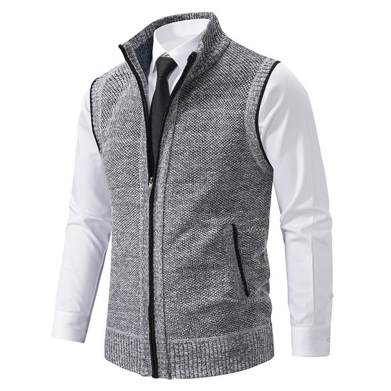 Warm Zipper Knitted Vest Mock Neck