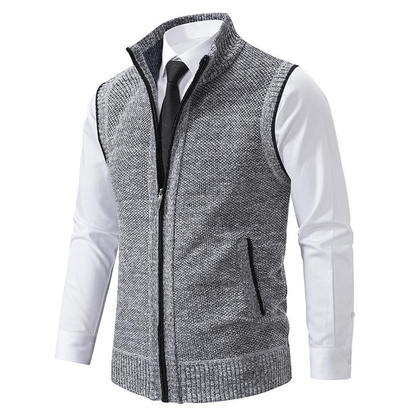 Warm Zipper Knitted Vest Mock Neck