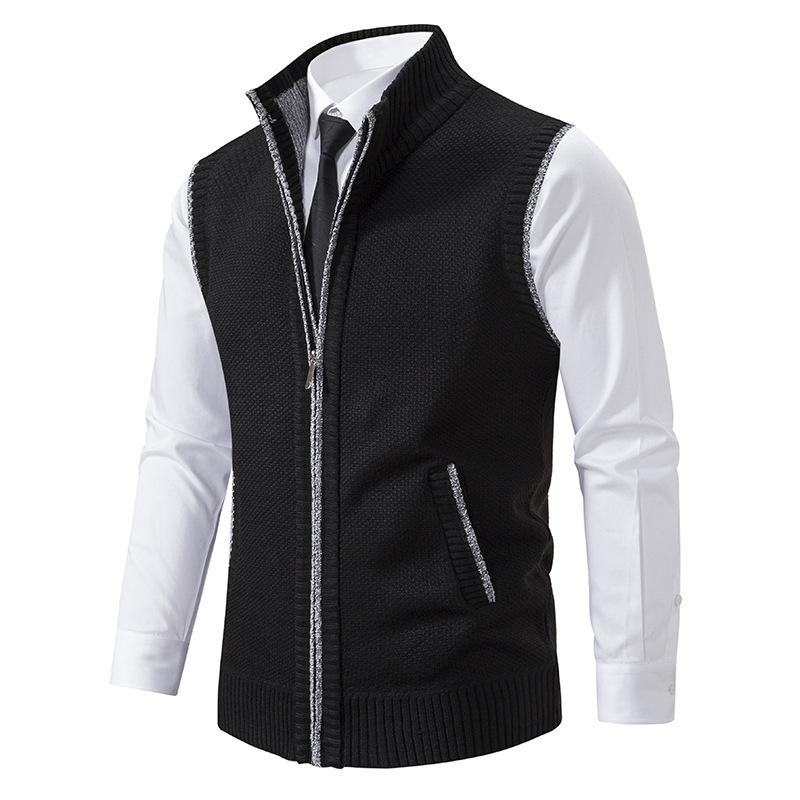 Warm Zipper Knitted Vest Mock Neck