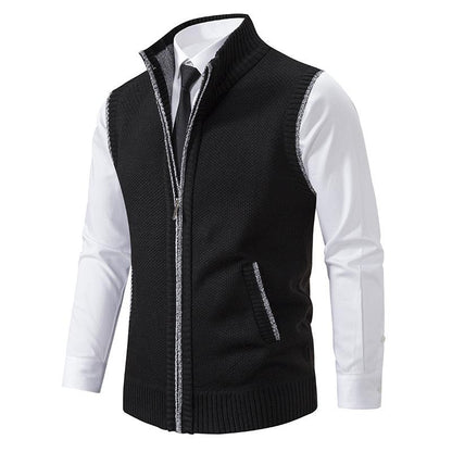 Warm Zipper Knitted Vest Mock Neck