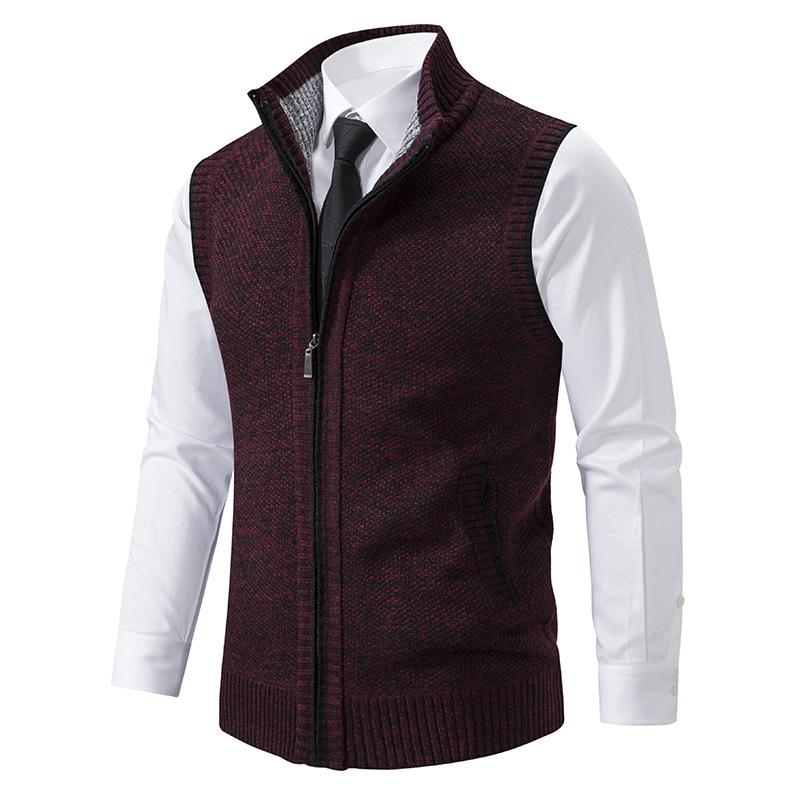Warm Zipper Knitted Vest Mock Neck