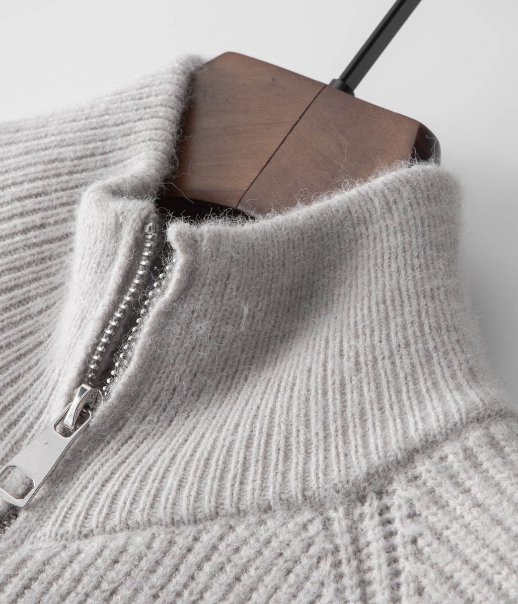 Men's Thick Zipper Crew Neck Sweater
