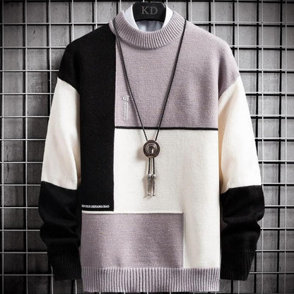 Cozy Patchwork Crew Neck Warm Sweater For Men