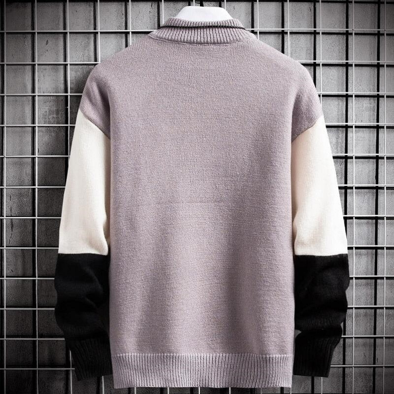Cozy Patchwork Crew Neck Warm Sweater For Men