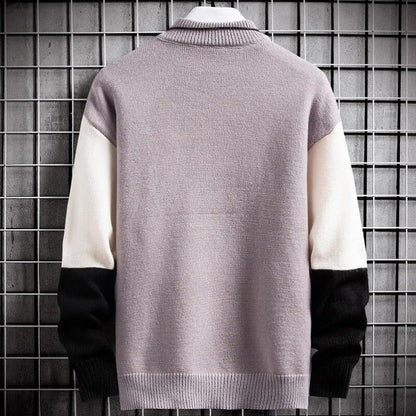 Cozy Patchwork Crew Neck Warm Sweater For Men