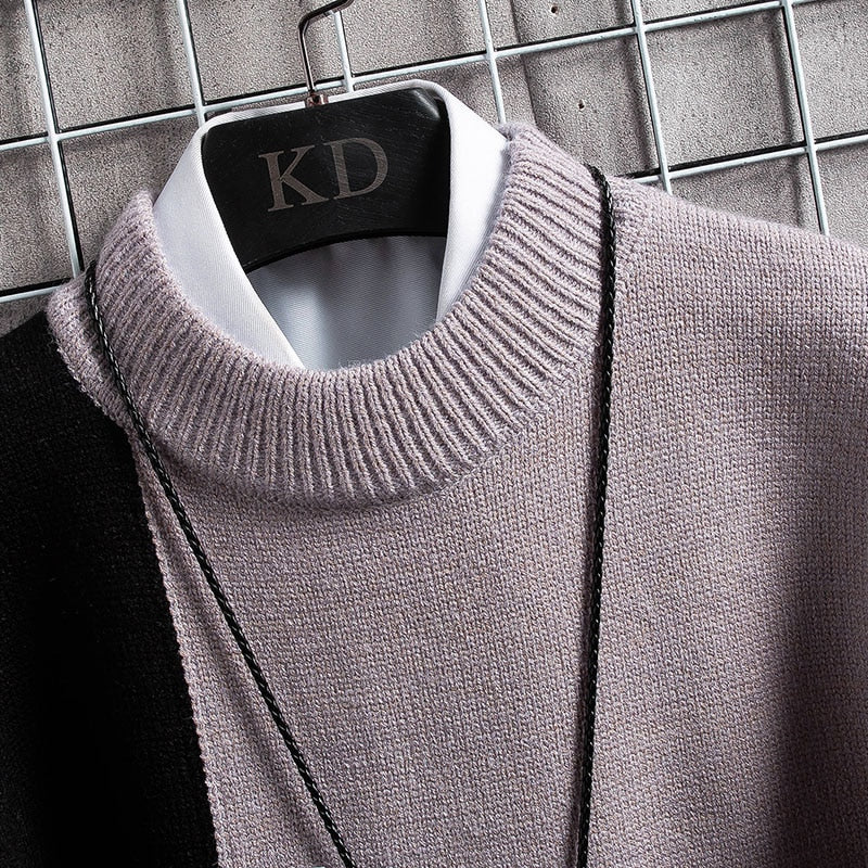 Cozy Patchwork Crew Neck Warm Sweater For Men