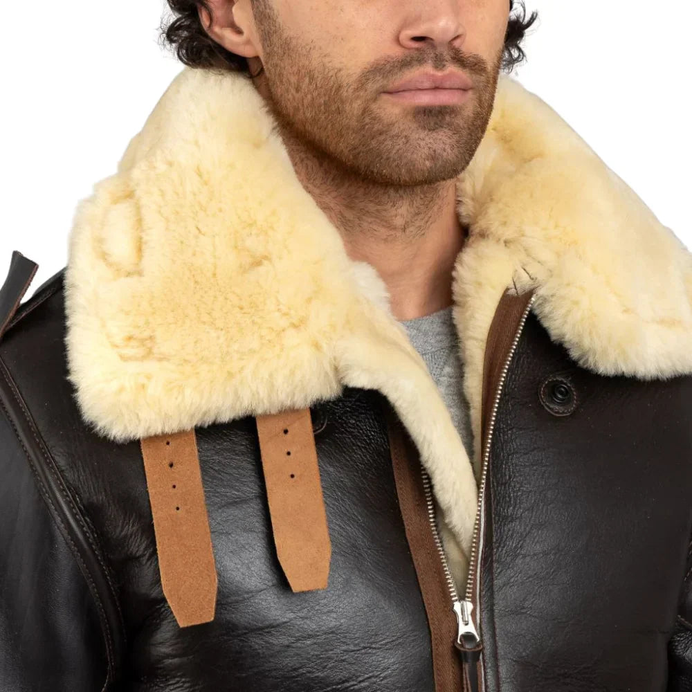 Men's Brown B3 Sheepskin Flight Jacket Sheepskin Lined Cowhide