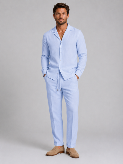Men's Casual Linen Relaxed Fit Shirt and Trousers Set