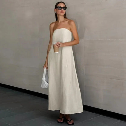 Elegant Strapless Summer Maxi Dress - OutfitLondon