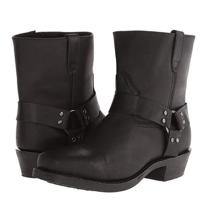 Ankle High Black Leather Biker Boots for Women