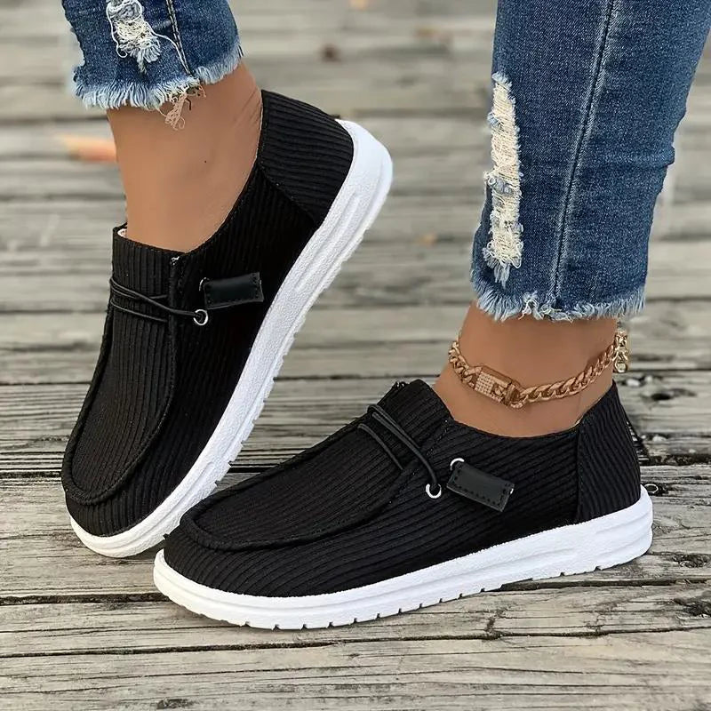 Mika Shoes | Casual Ribbed Design Rubber Sole Slip-On Shoes
