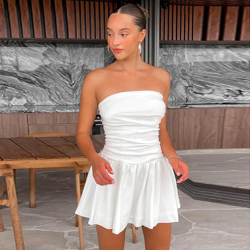 Chic White Off Shoulder Mini Dress - OutfitLondon