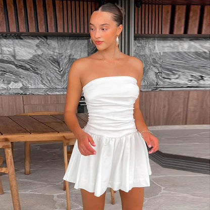 Chic White Off Shoulder Mini Dress - OutfitLondon