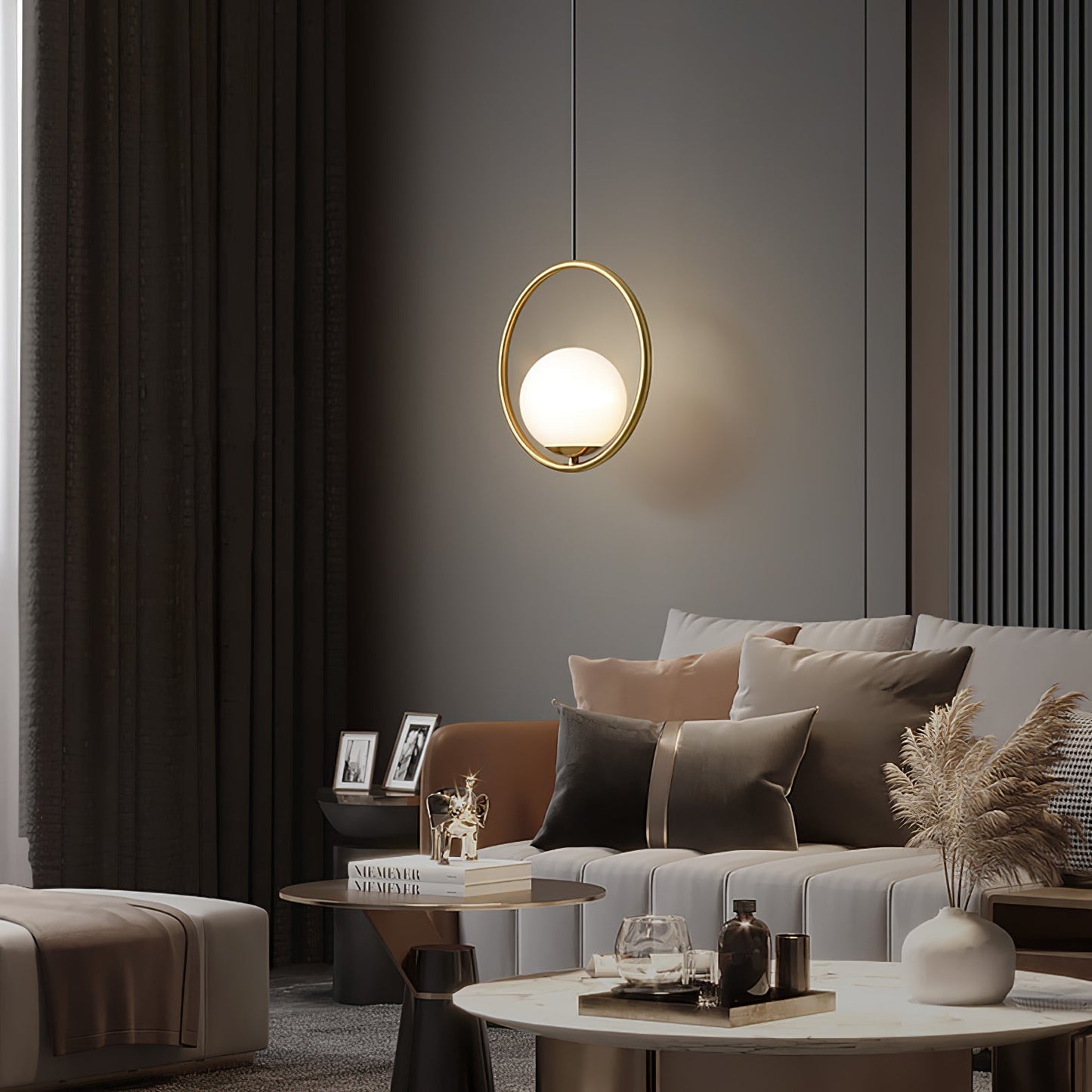 Sleek Glass Pendant Ceiling Light with Brass Accent