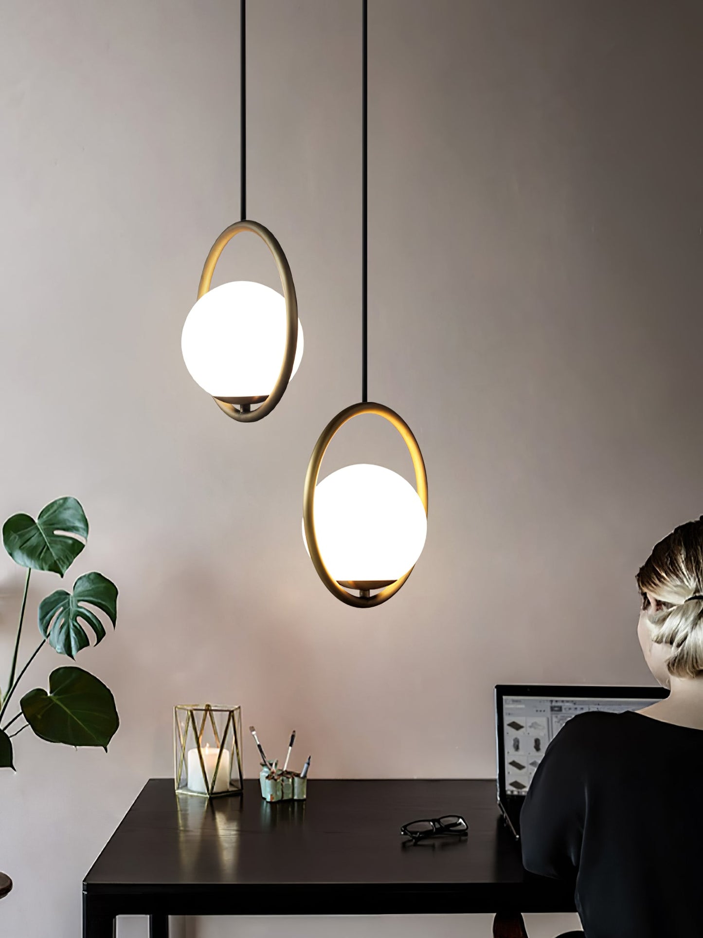 Sleek Glass Pendant Ceiling Light with Brass Accent