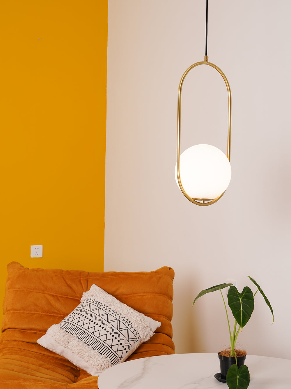 Sleek Glass Pendant Ceiling Light with Brass Accent