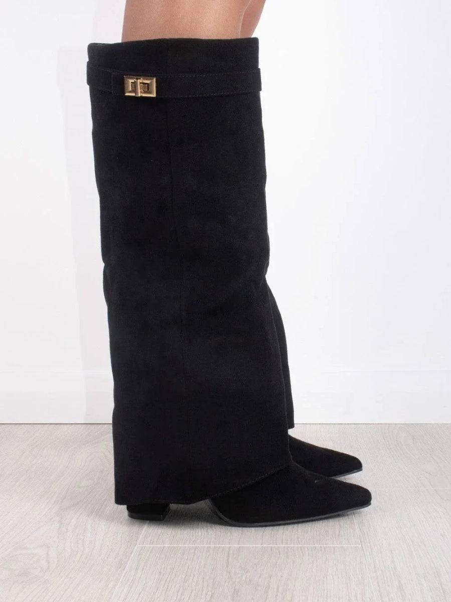 Women's Leather Thigh High Boots with Buckle