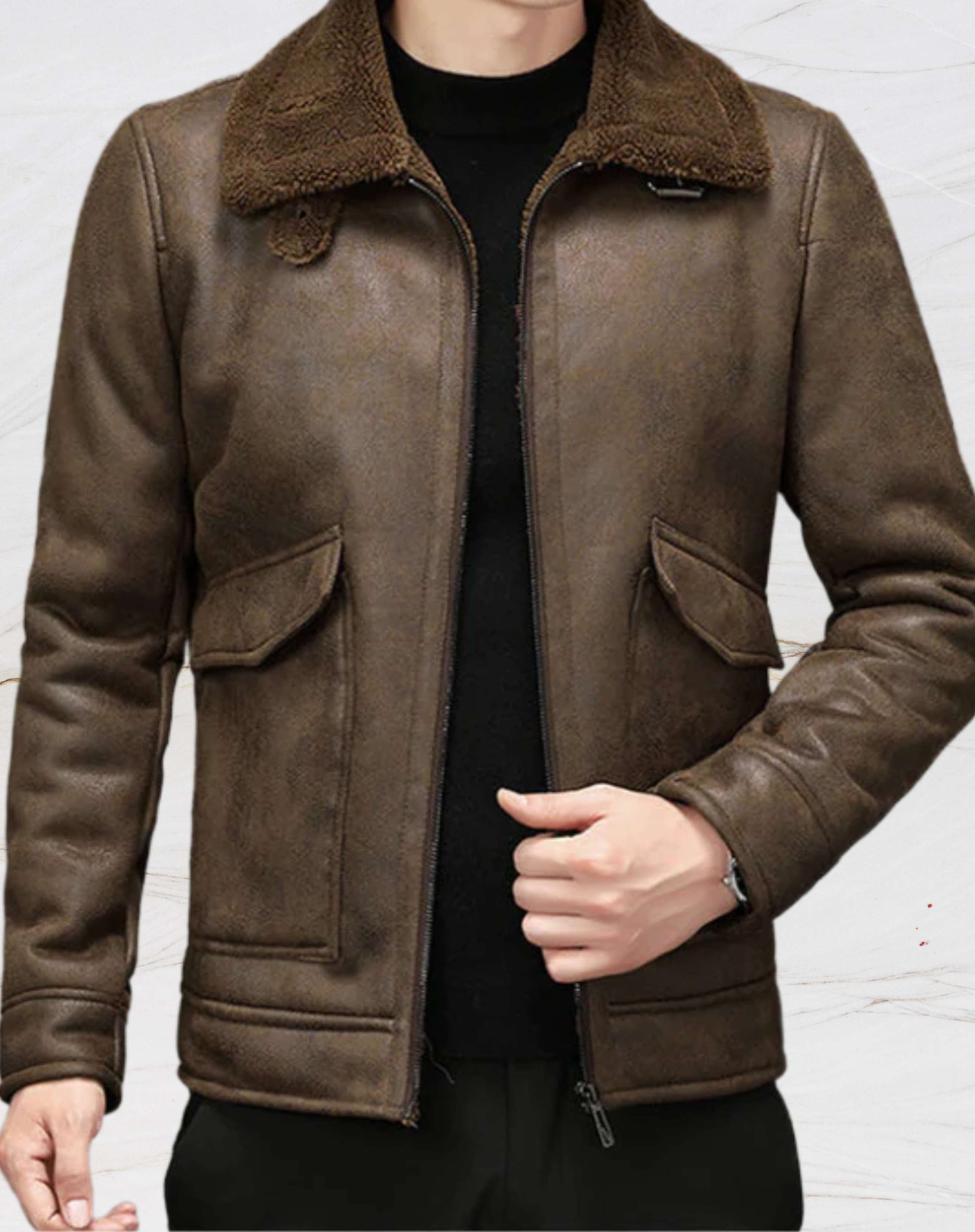 Luxury Mens Tan Leather Trench Coat with Faux Fur Inside - OutfitLondon