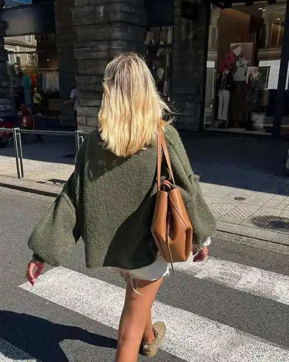 Cozy Oversized Crew Neck Knit Sweater for Women