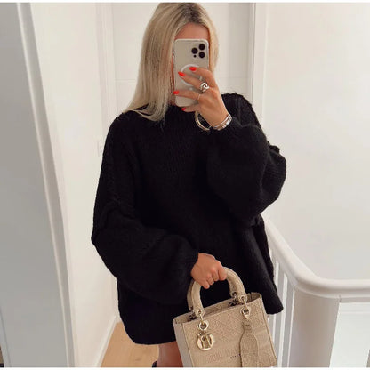 Cozy Oversized Crew Neck Knit Sweater for Women
