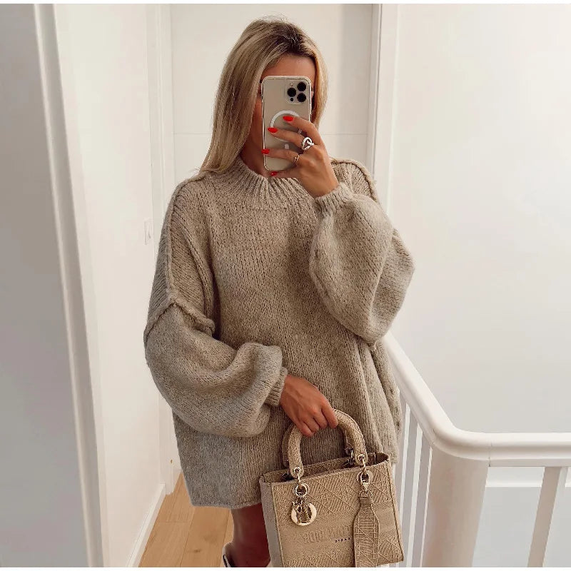 Cozy Oversized Crew Neck Knit Sweater for Women
