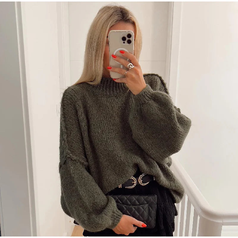 Cozy Oversized Crew Neck Knit Sweater for Women - OutfitLondon
