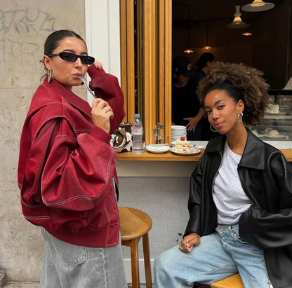 Trendy Faux Leather Women's Bomber Coat