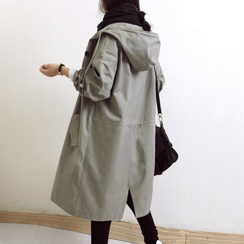 Warm Women's Hooded Cotton Trench Coat