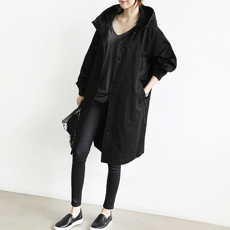 Warm Women's Hooded Cotton Trench Coat