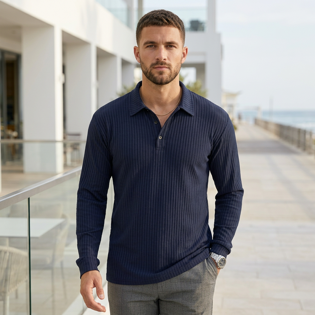 Classic Fit Ribbed Polo Shirt for Men