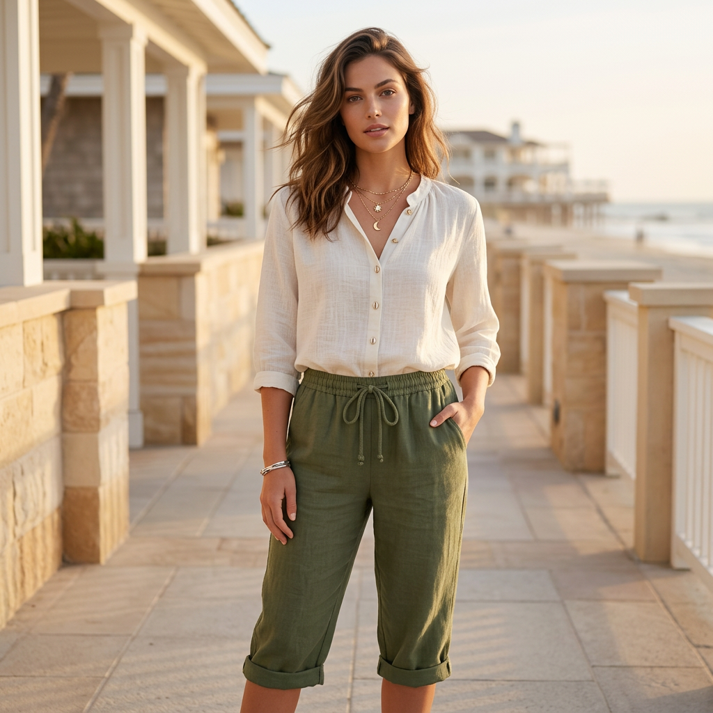 Comfortable Elastic Waist Capri Pants