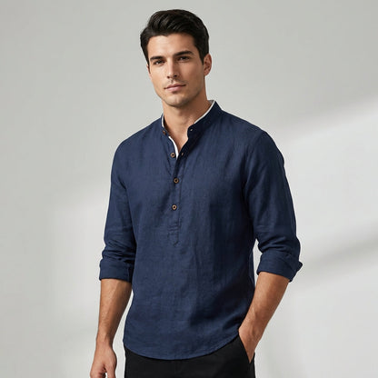 Casual Fit Henley Shirt with Stand Collar