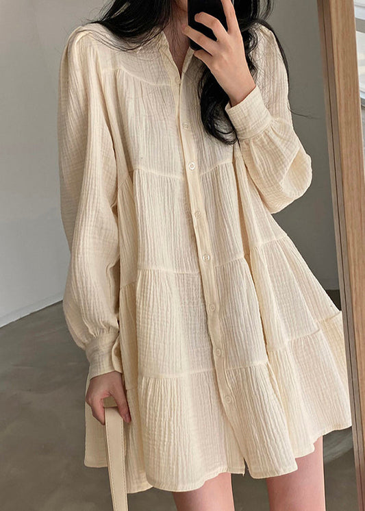 Women's Cotton Shirt Dress Oversized Beige Comfortable - OutfitLondon