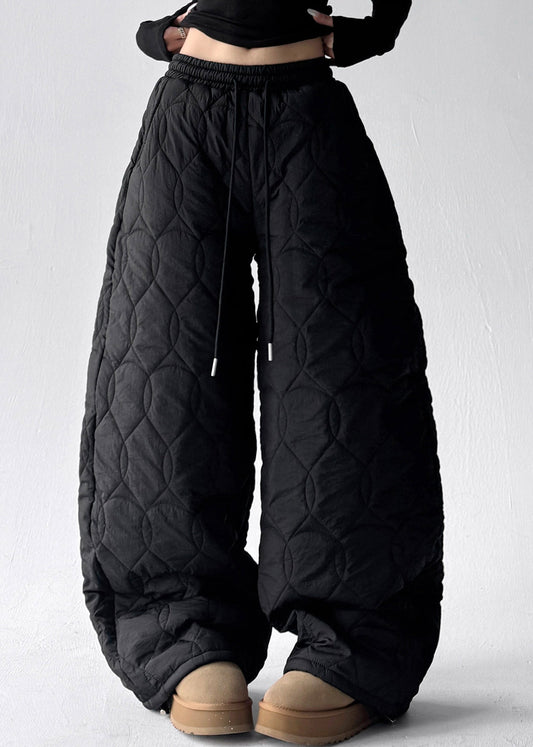 Unisex Winter Pants Black Cotton Elastic Waistband - OutfitLondon