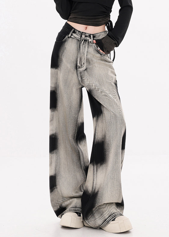 Women's Wide Leg Denim Jeans Tie Dye Pockets - OutfitLondon